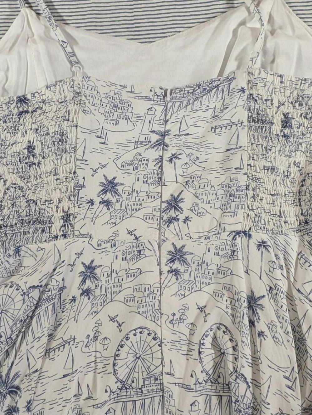 Old Navy $59 Large Blue White Coastal Toile Print Cami Smocked Back Dress - Picture 14 of 14